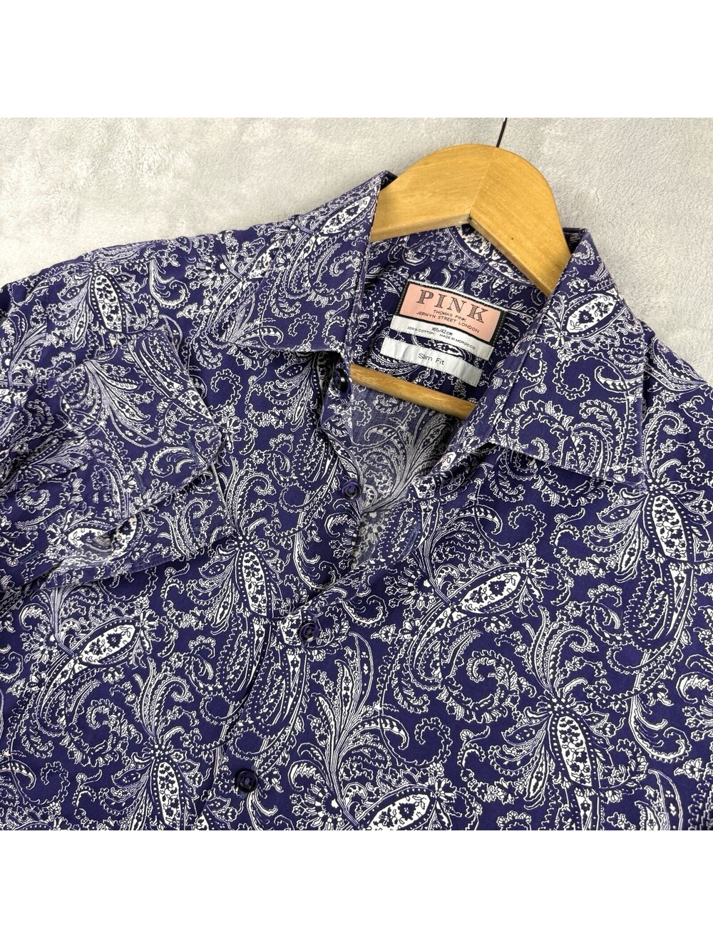 Thomas Pink Jermyn Street Men 16.5 Slim Fit Paisley Cotton Button Up Shirt Prep